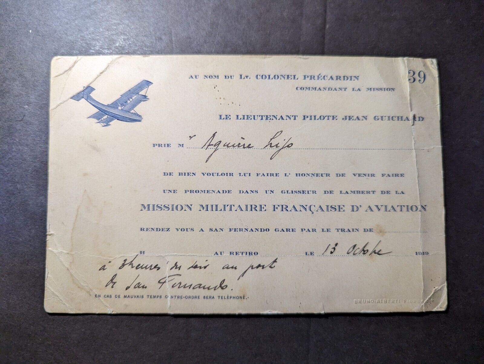 Mint 1949 French Aviation Military Mission Postcard Aquire Pijo