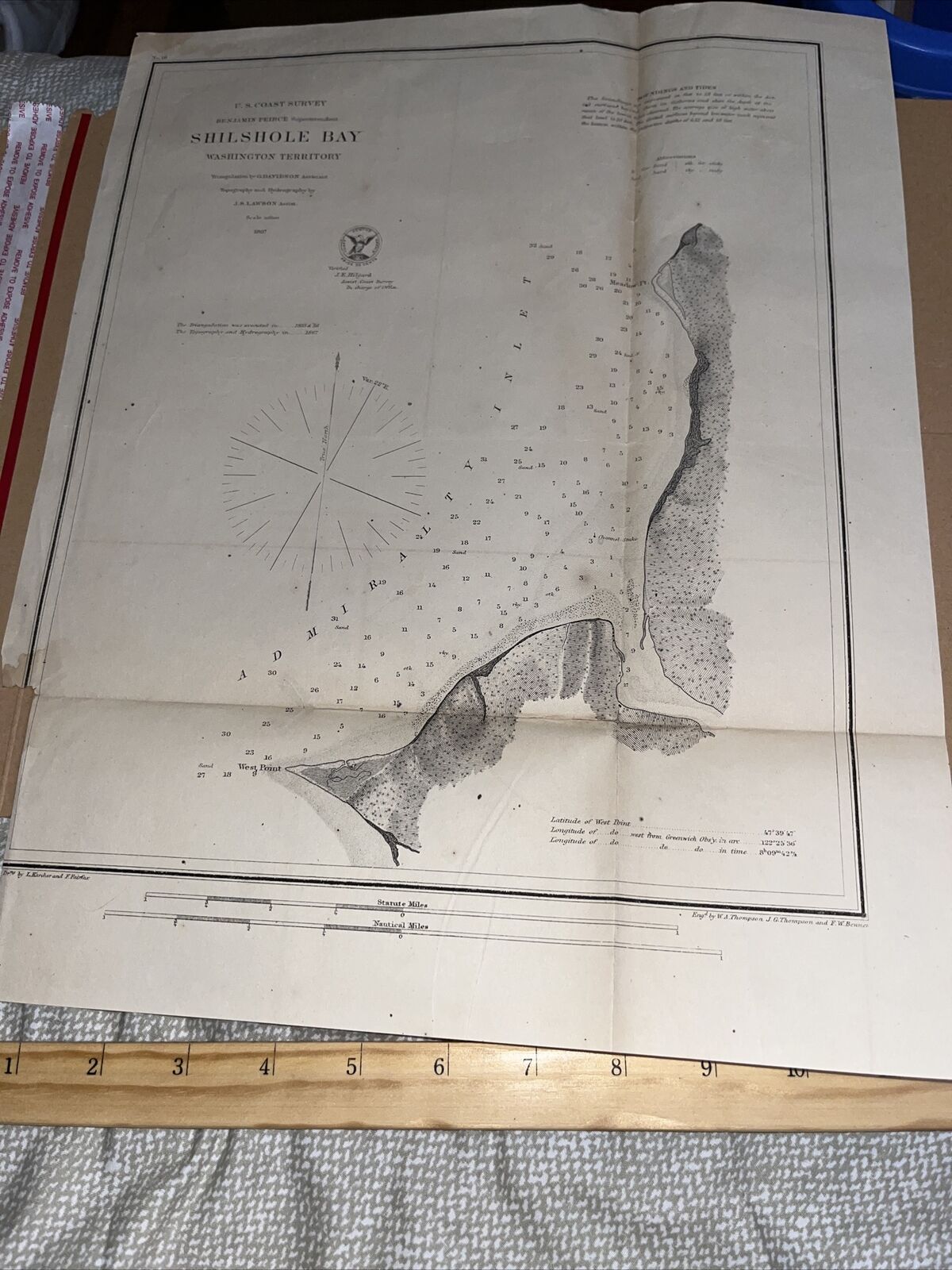 Antique 1867 US Map: U. S. Coast Survey - Shilshole Bay in Washington Territory