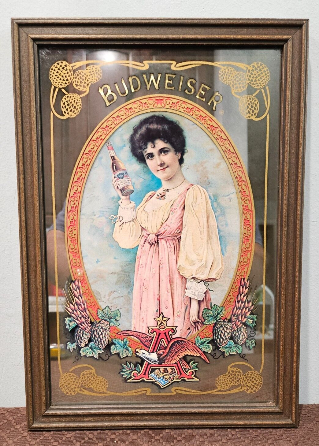 Anheuser Busch Budweiser Beer Girl Mirror Picture George Nathan Print Vtg 1978