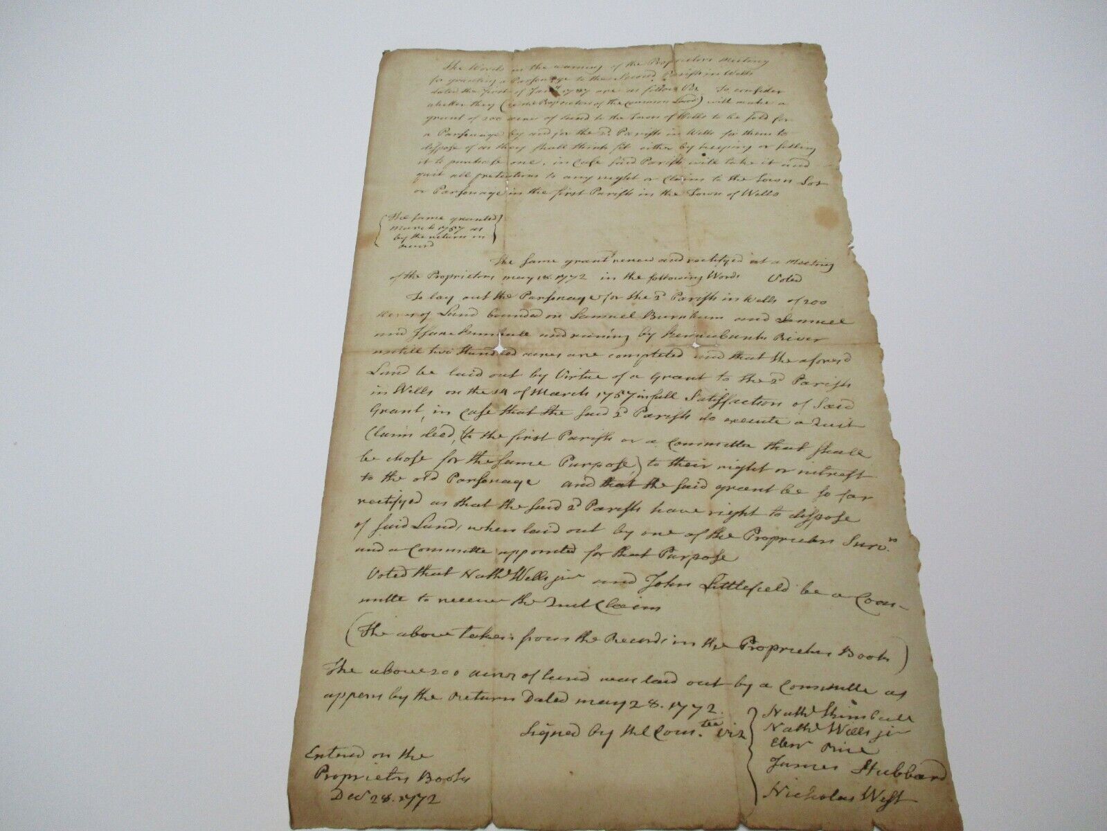ANTIQUE EARLY AMERICAN WELLS MASSACHUSETTS DOCUMENT SIGNED 1772 ACRES OF LAND 
