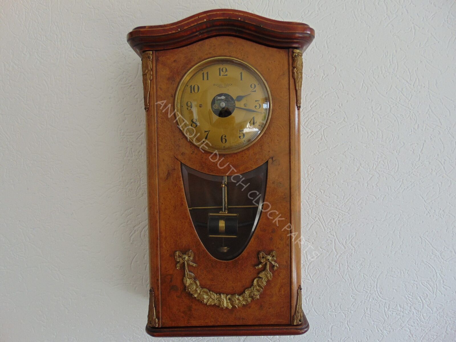 FRENCH ELECTRIC BULLE WALL CLOCK WALNUT CASE, OVERHAULED