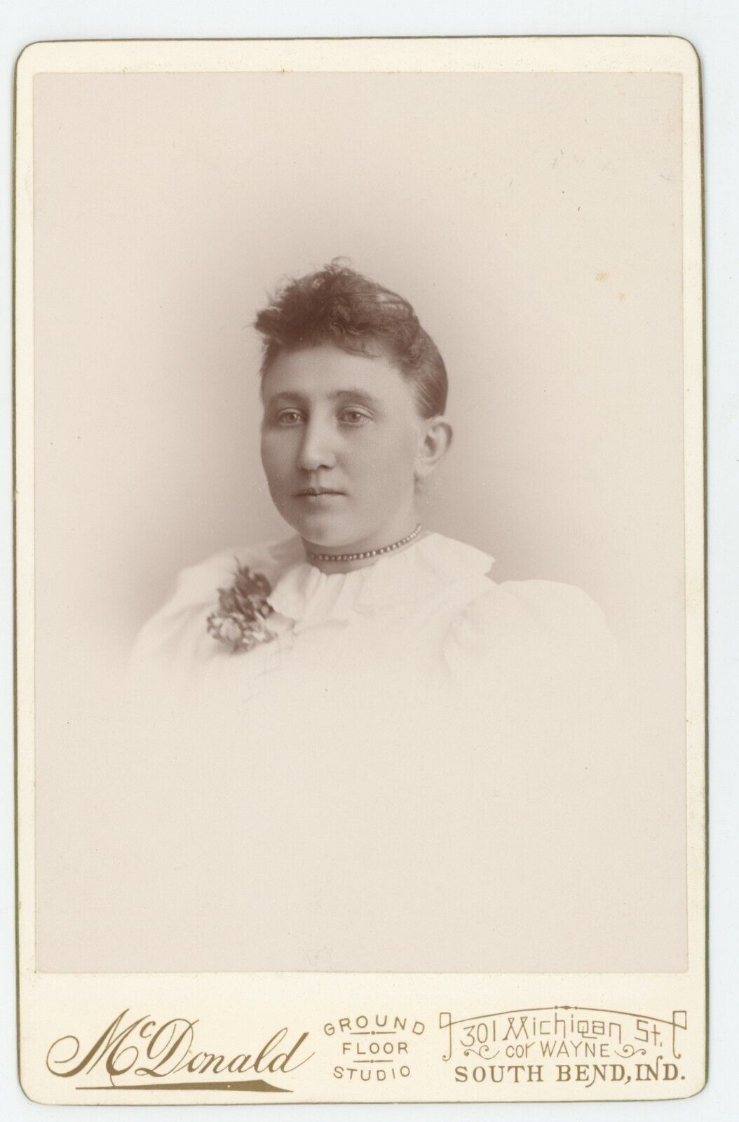 Antique Circa 1880s Cabinet Card Beautiful Woman in White Dress South Bend, IN