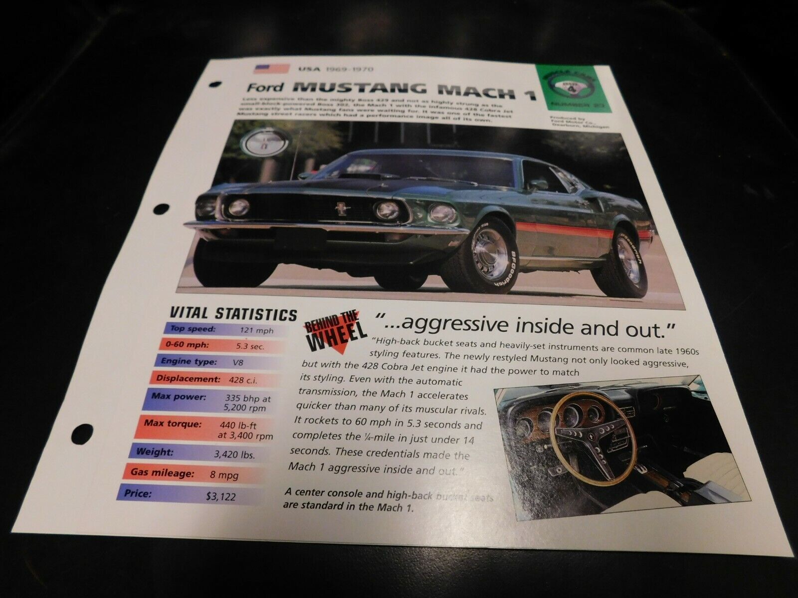 1969-1970 Ford Mustang Mach 1 Spec Sheet Brochure Photo Poster