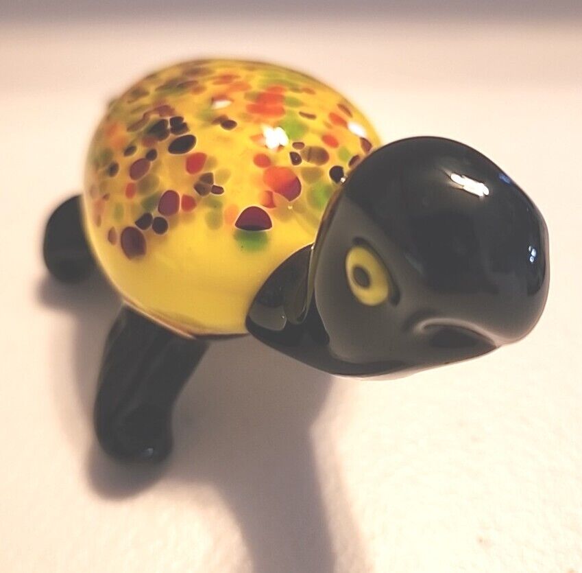 Glass Art Yellow/Black/multi-color Turtle Paperweight