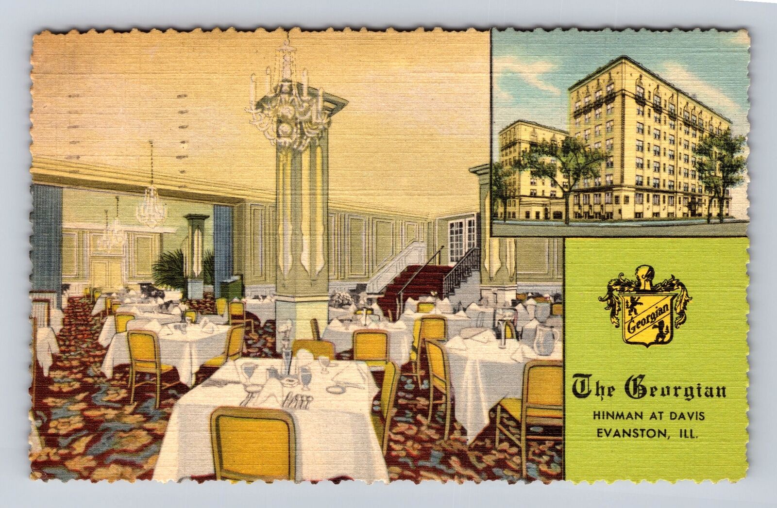 Evanston IL-Illinois, the Georgian Hotel, Advertising, Antique Vintage Postcard