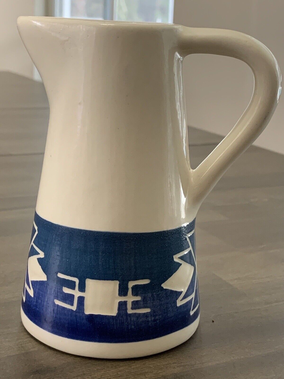 Sioux Pottery Small Glazed Blue And White Creamer Pitcher Rapid City SD  Signed