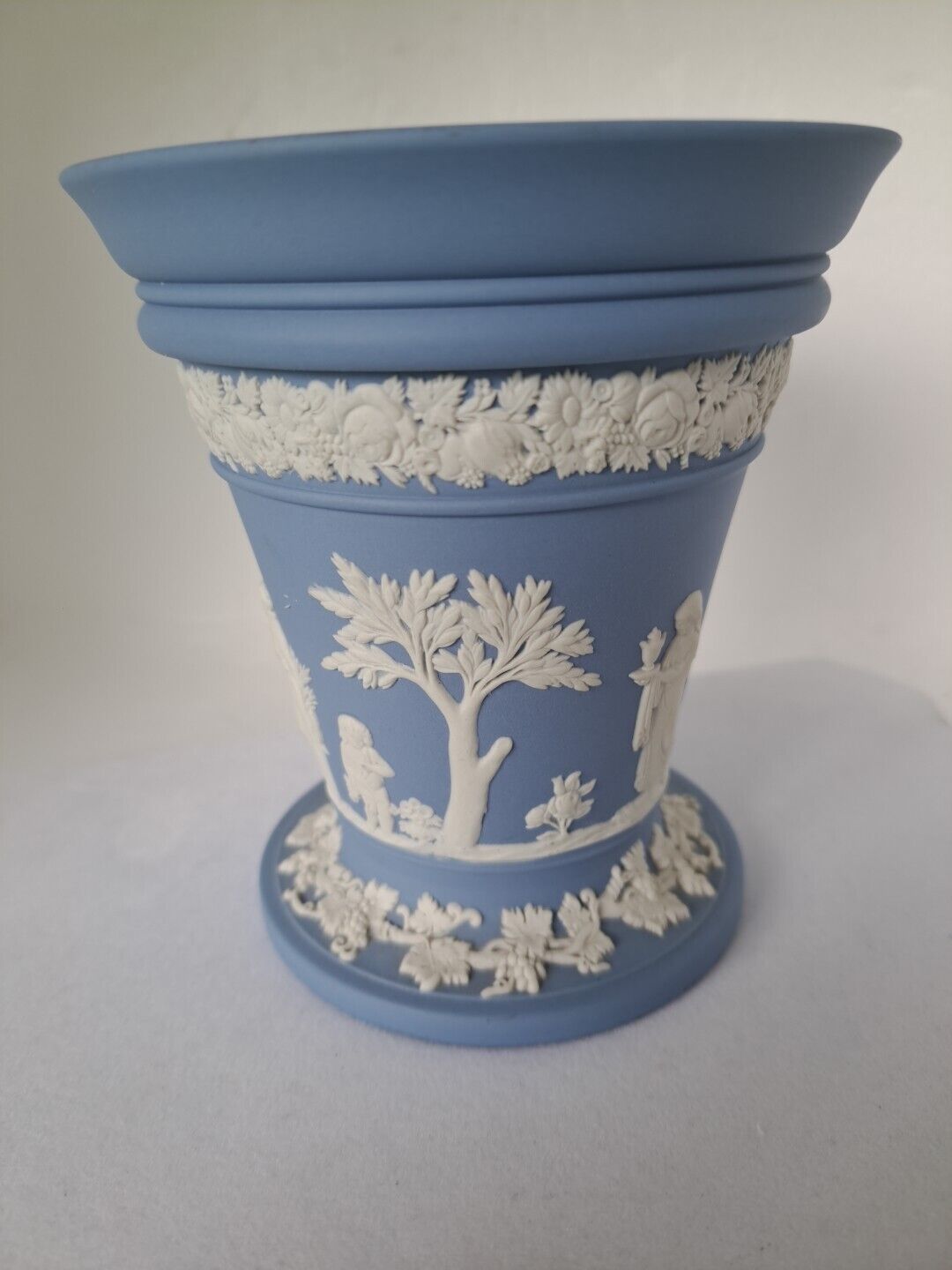 Vintage Blue Wedgewood Jasperware Vase planter 5” Tall
