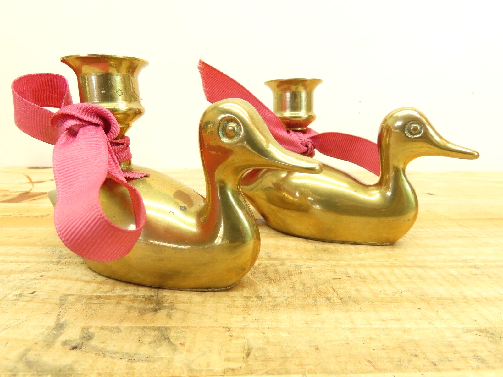 Pait Of Duck or Baby Brass Candle Holders Christmas Decor Felt Bottom