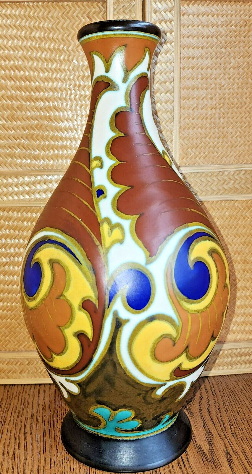 Antique Gouda Pottery Vase Elma of Regina RARE 11 Inch Tall