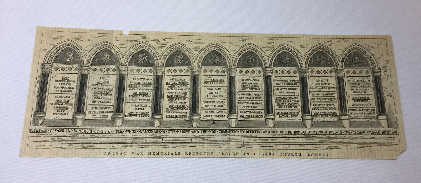 1884 magazine engraving ~ AFGHAN WAR MEMORIALS Colaba Church, Bombay, India