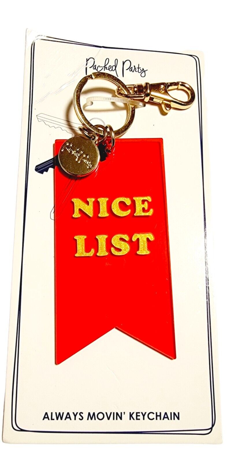 Nice List Keychain Packed Party Goldtone Metal Charm Logo Clip Keyring New Gift 