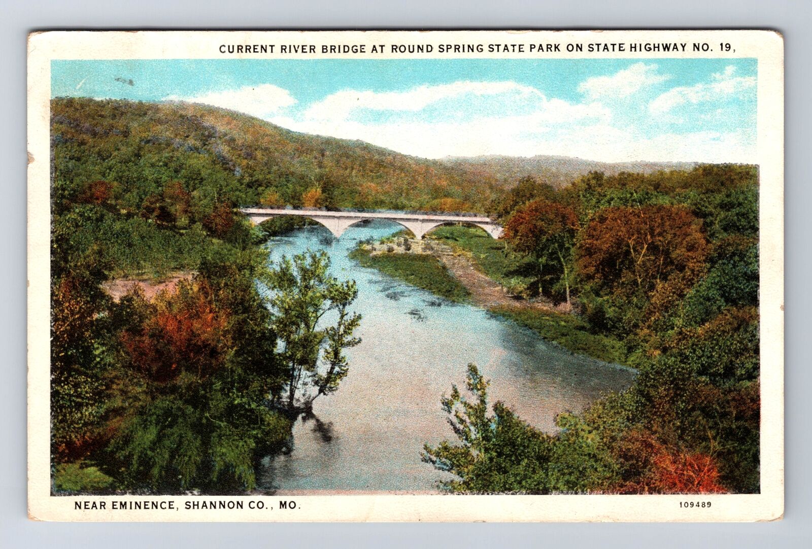 Eminence MO-Missouri, Current River Bridge Round Spring St Park Vintage Postcard