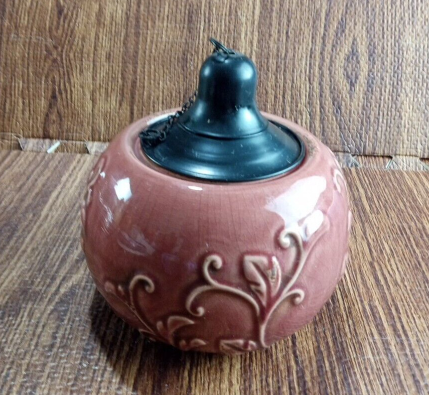 Vintage Oil Ceramic Lamp Unique Round Reddish Brown 6.5\