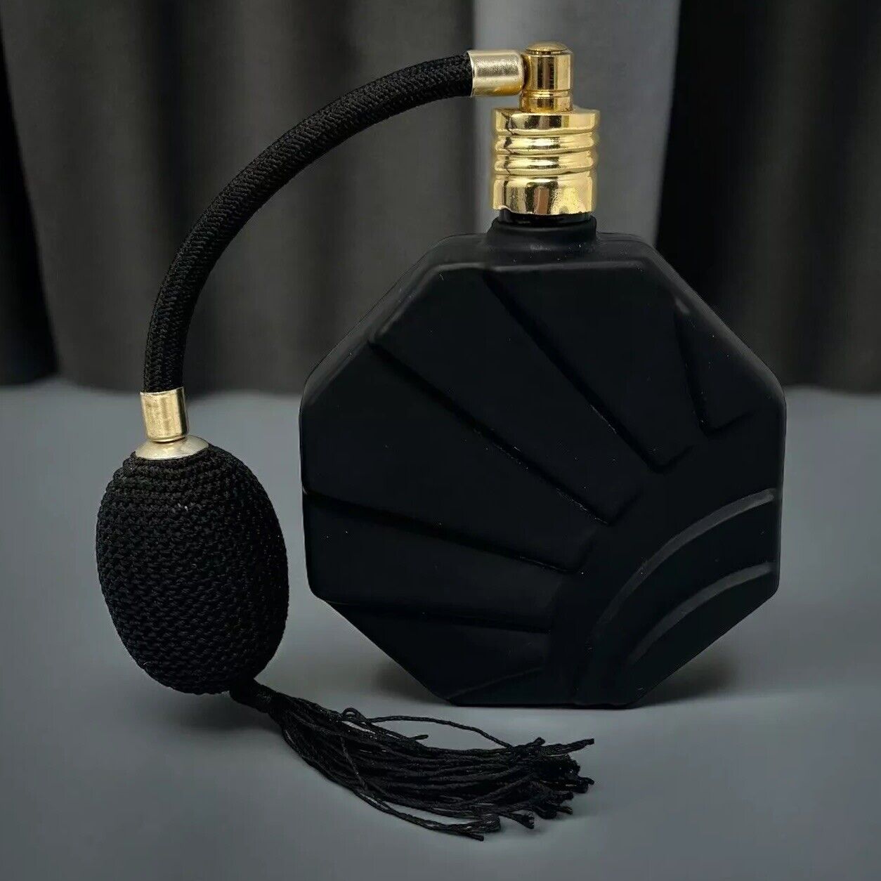 Black Satin Glass Perfume Spray Bottle Atomizer Art Deco Style
