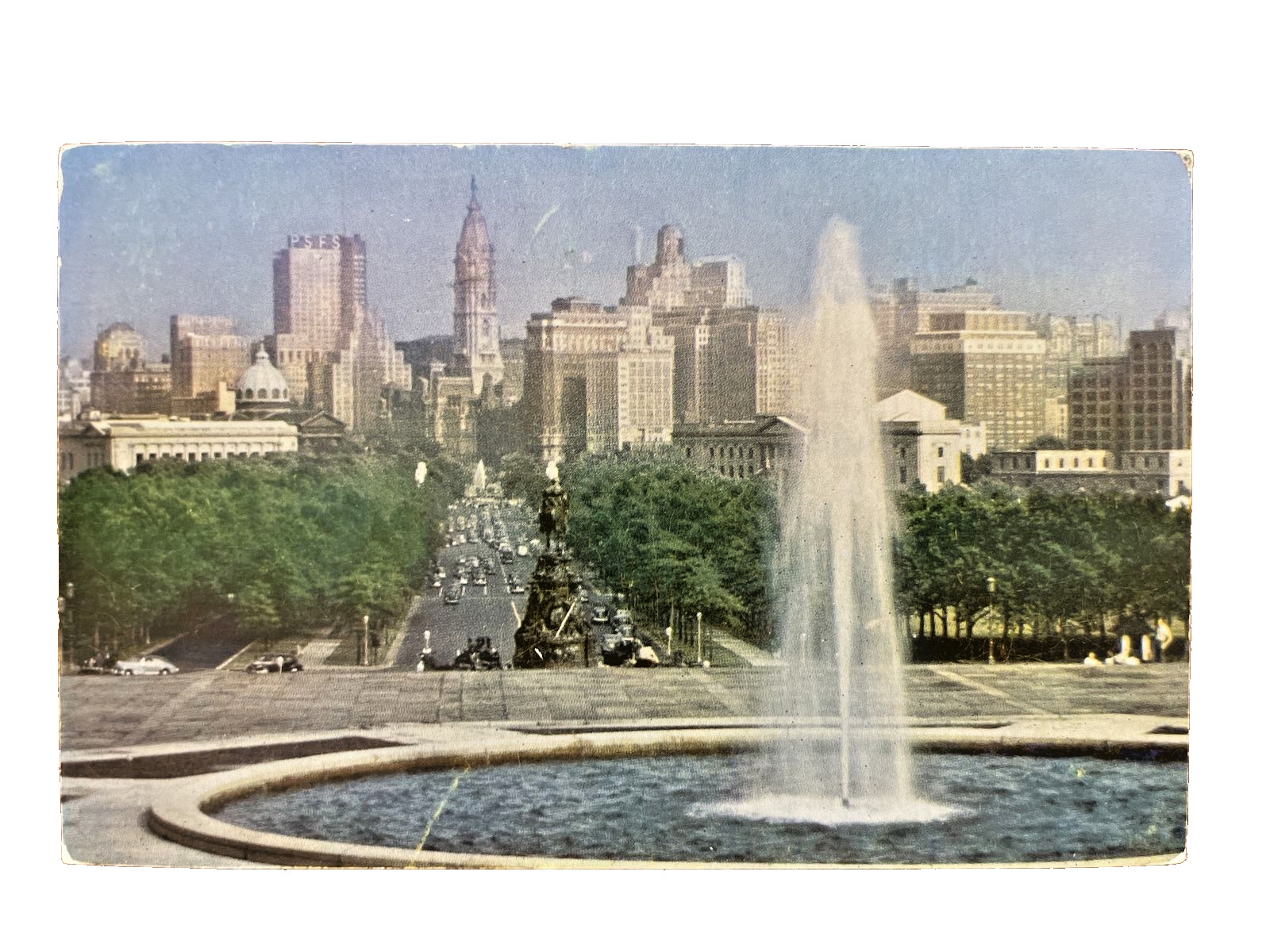 Benjamin Franklin Parkway Philadelphia PA Pennsylvania Postcard PM 1950 fountain