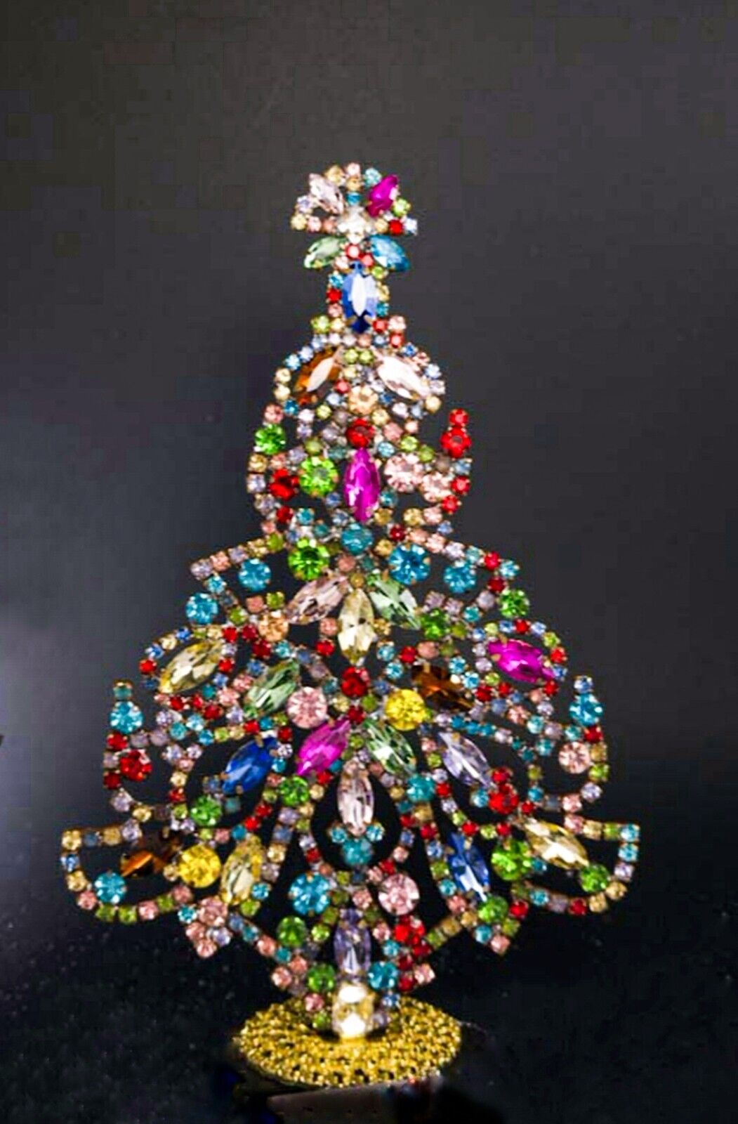 Vintage Czech Rhinestone  Christmas Tree Multicolor - Holiday Decor Preciosa