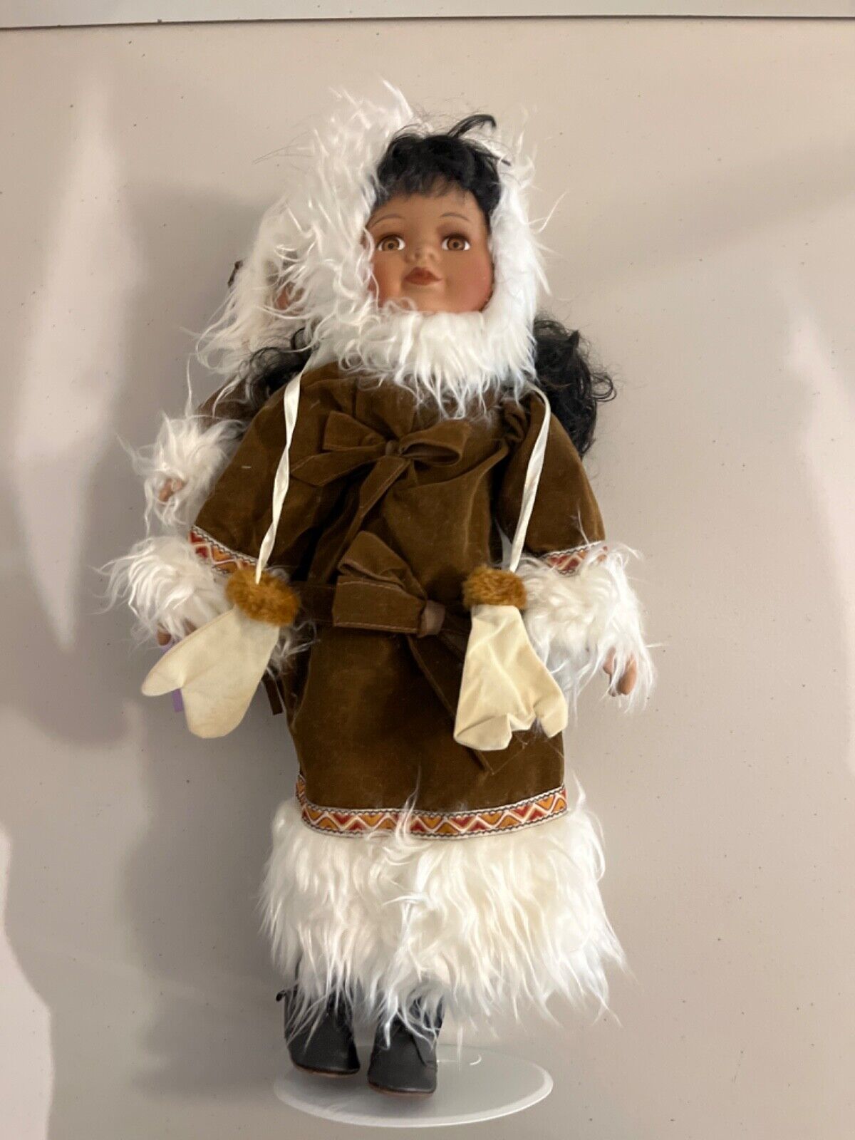 The Doll Crafter Classical Treasures Collection Eskimo Doll with Baby and stand