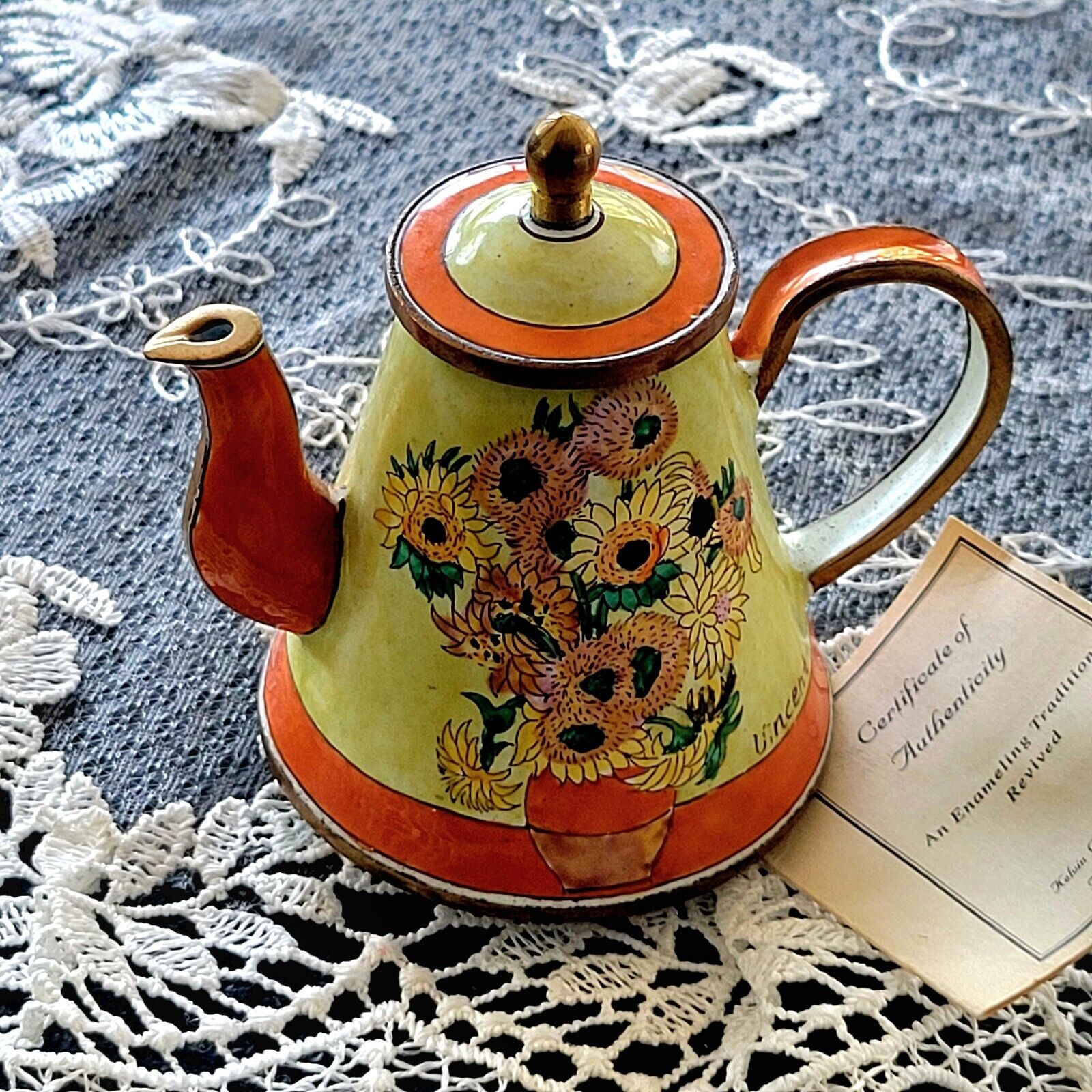 Kelvin Chen Mini Teapot Vincent Van Gogh SUNFLOWER Enamel Copper No. 2367 Vtg