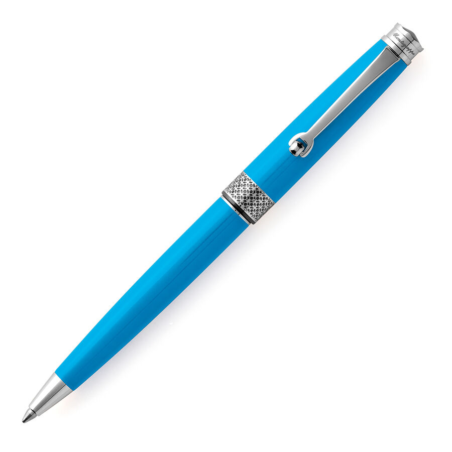 Montegrappa Piacere Cyan Ball Point Pen With Chrome Accents ISPYRBBB, New In Box