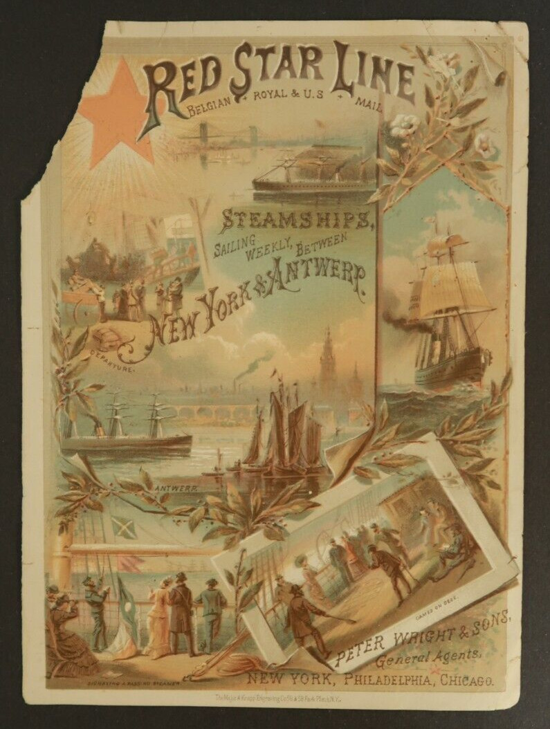 Red Star Line Belgian Royal & US Mail Steamships Peter Wright & Sons Advert