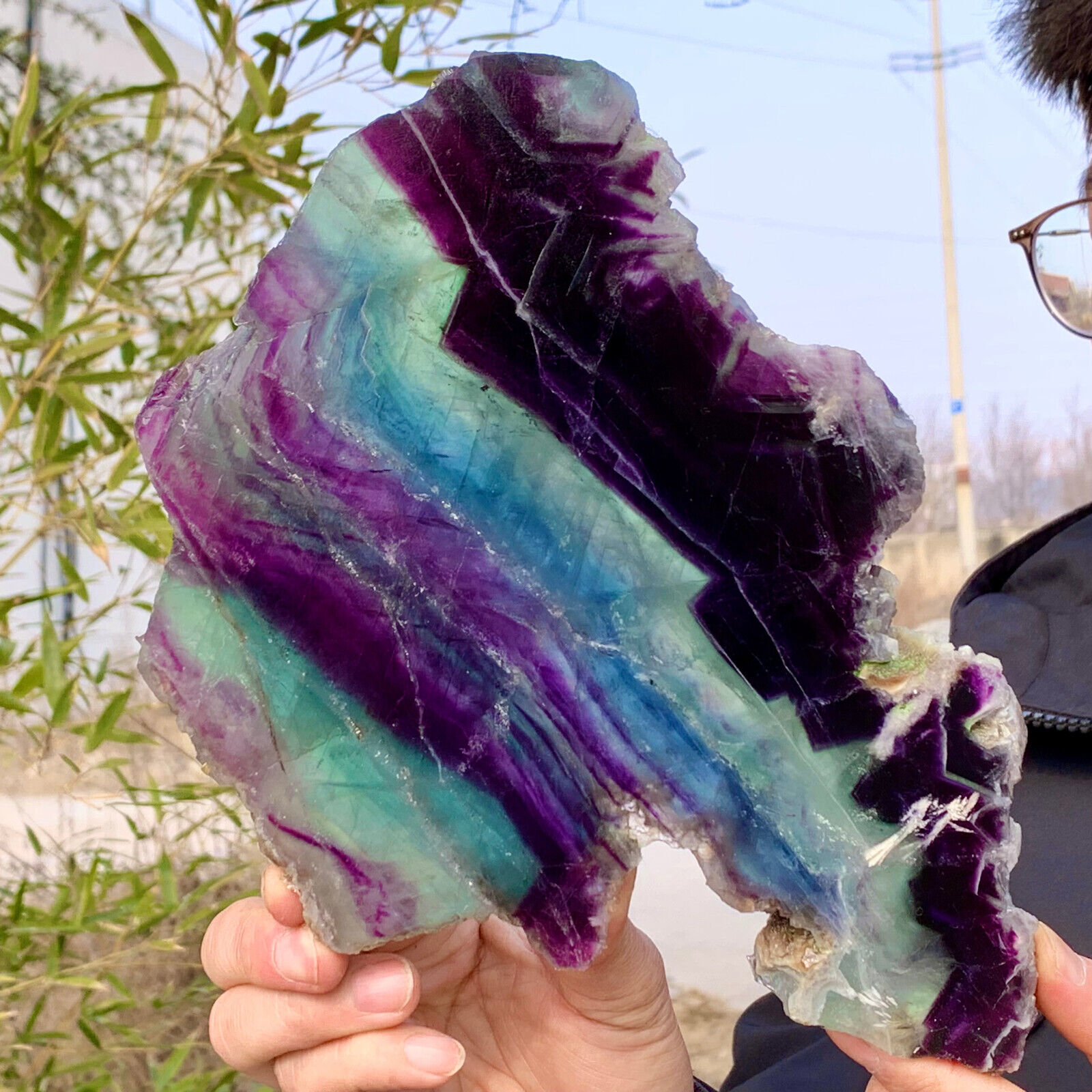 2.5LB Natural beautiful Rainbow Fluorite Crystal Rough stone specimens cure