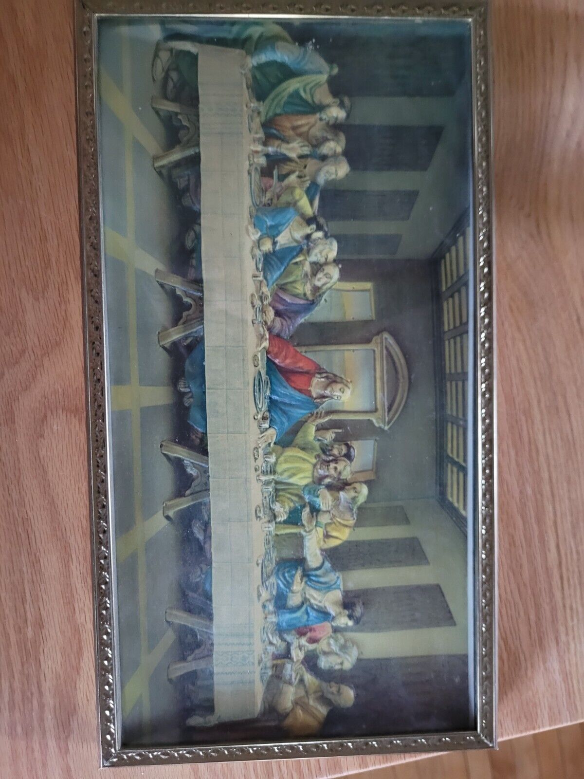 Vintage 3D Celluloid Last Supper Picture Raised Scene of Jesus and the Apostles