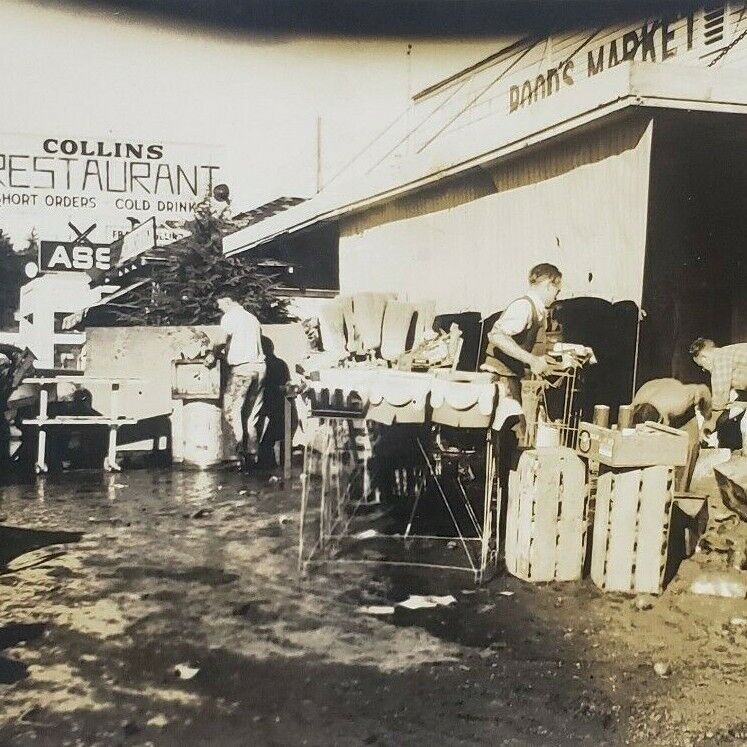 Ukiah California 1930s Rood's Meat Market Collins Restaurant Sign Photo G125