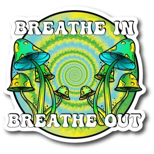 Breathe In, Breathe Out Psychedelic Mushroom Tie Dye Magnet Decal, 5 Inches
