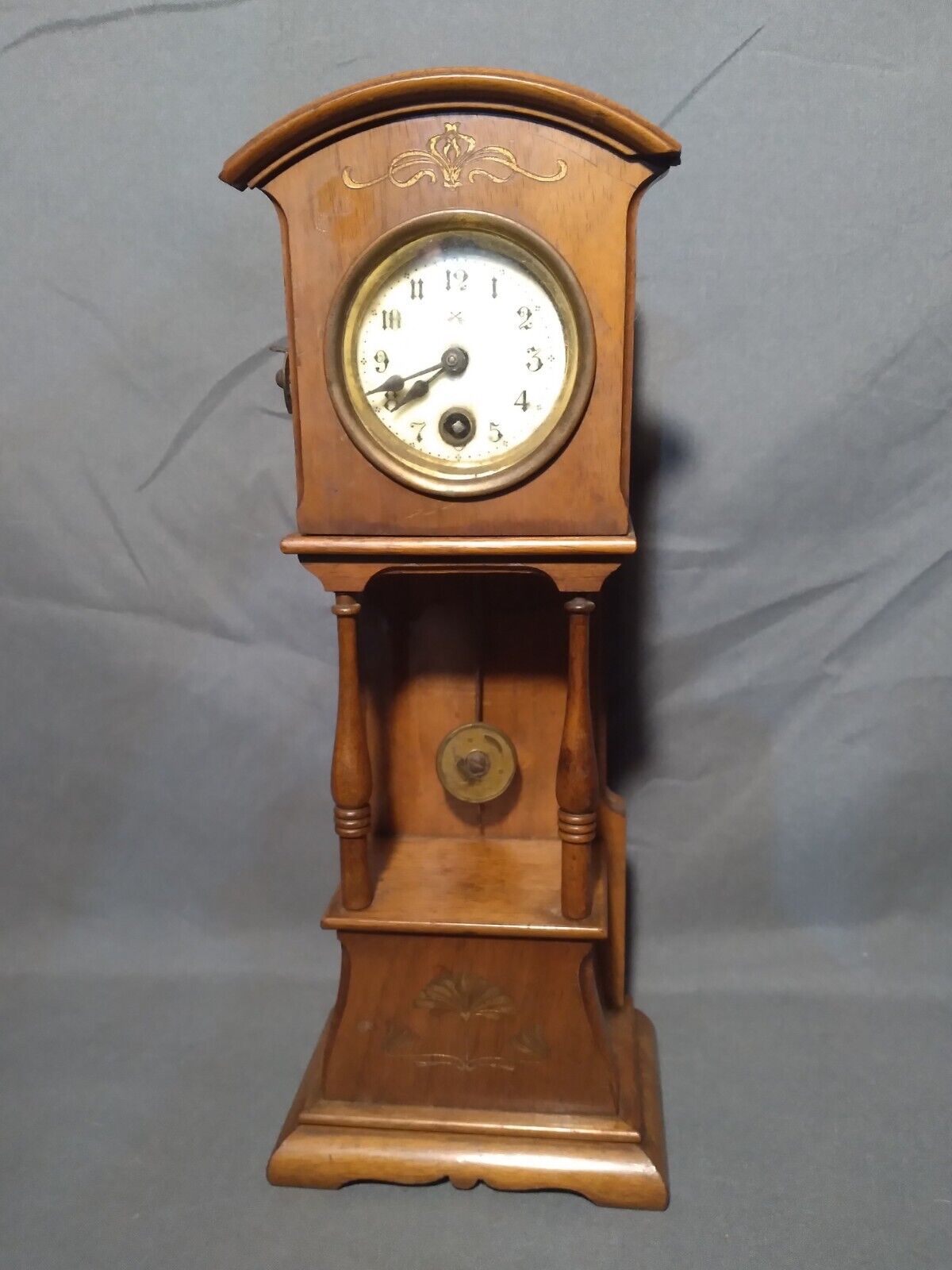 Antique Miniature Longcase Hamburg American Wood Mantle Clock 10.5\