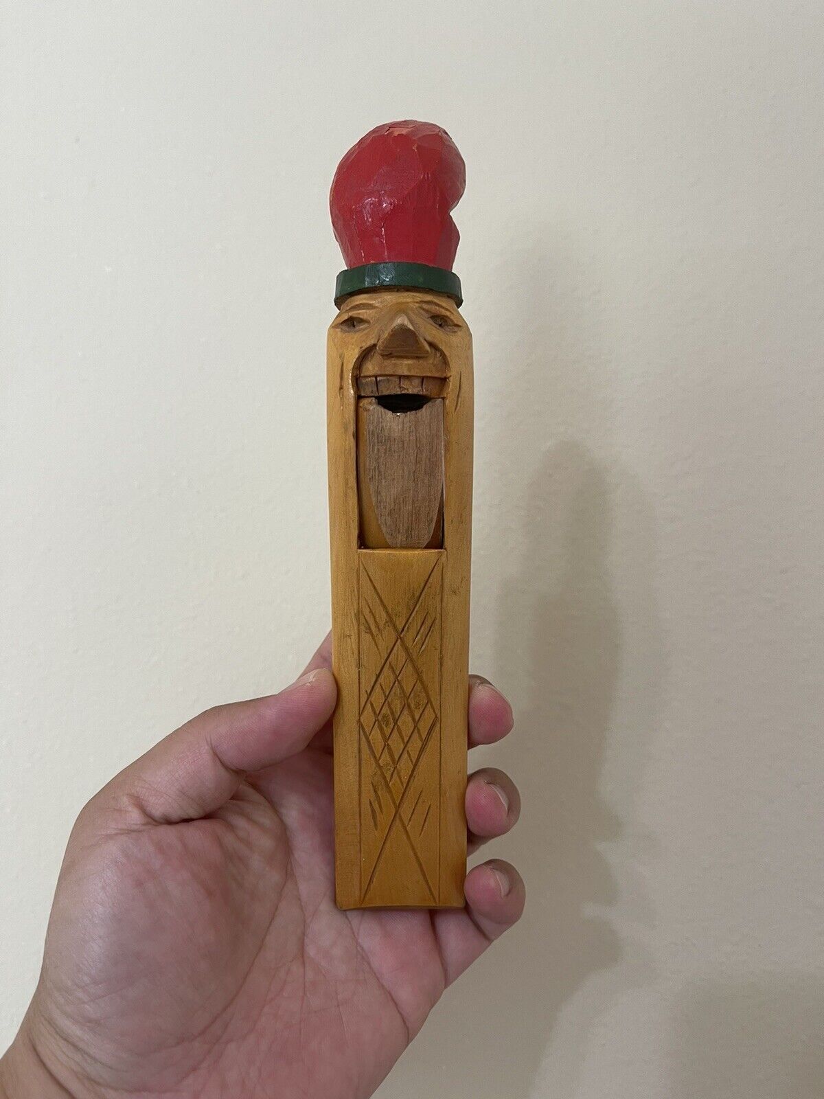 VTG Antique Hand Carved Wood Swedish Santa Hat Figural Nutcracker