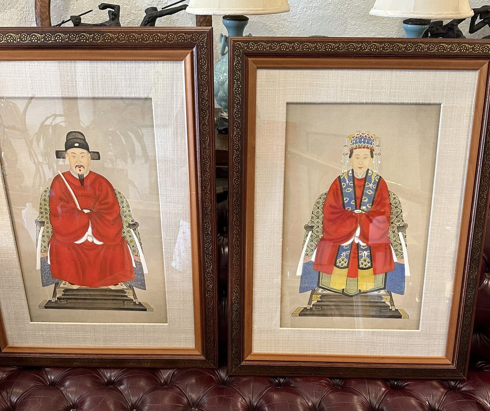 Pair Of Chinese Ancestral Paintings 31”x 23” Framed