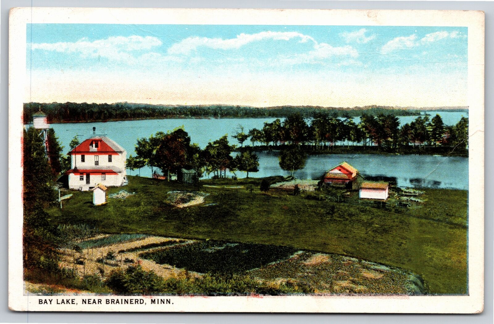 Brainerd Minnesota~Air View Bay Lake & Home~Vintage Postcard