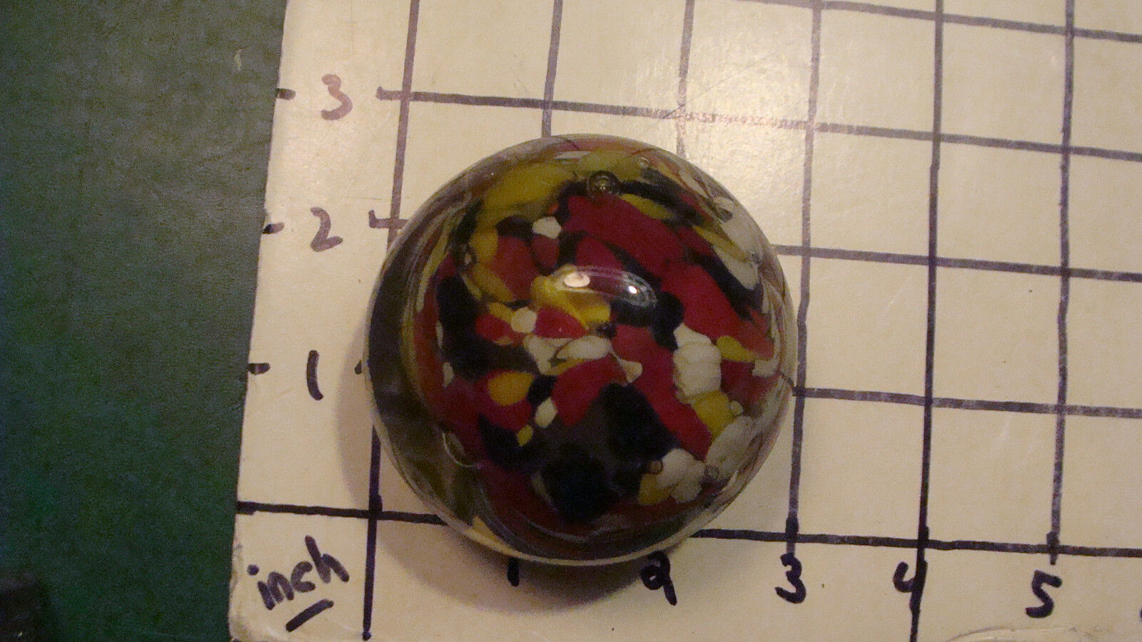Vintage Original GLASS PAPERWEIGHT: red yellow blue white, has small nicks