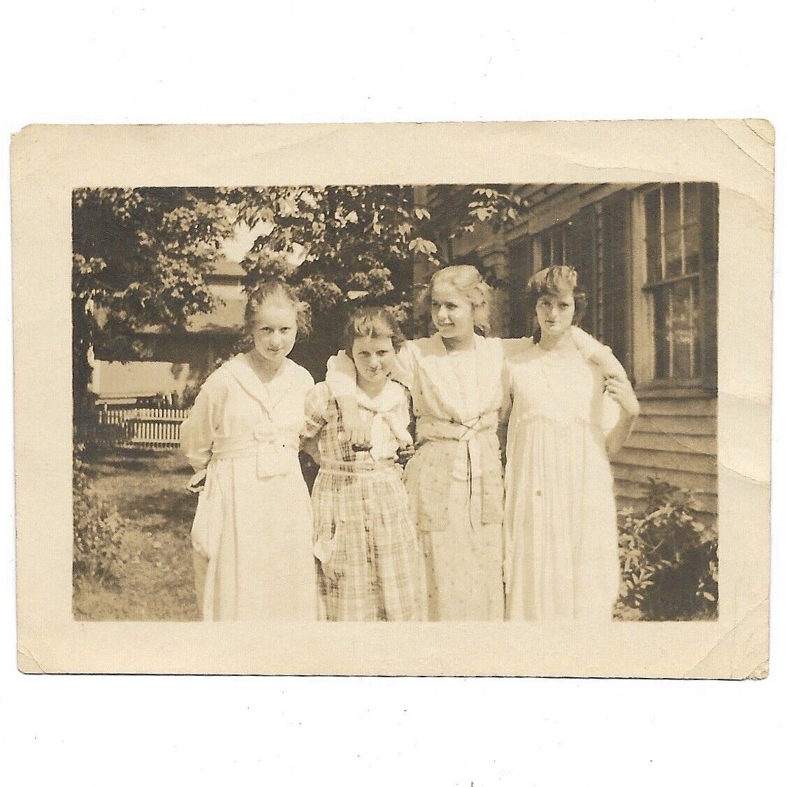 Antique Snapshot Photo Young Ladies 1900s Fashion Farm Life Vintage Girl Friends