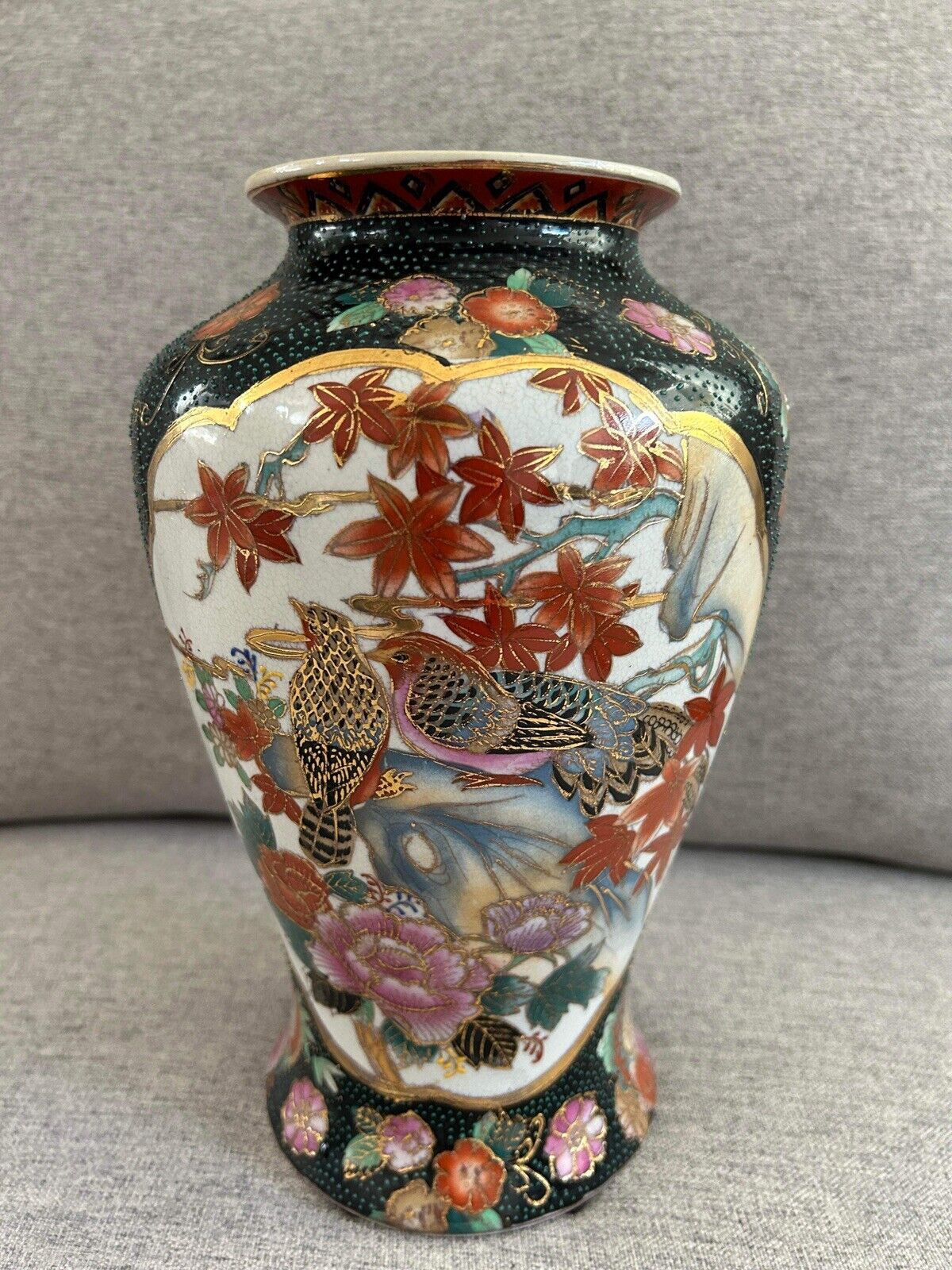 Vintage Hand Painted Enamel Decorative Oriental Vase