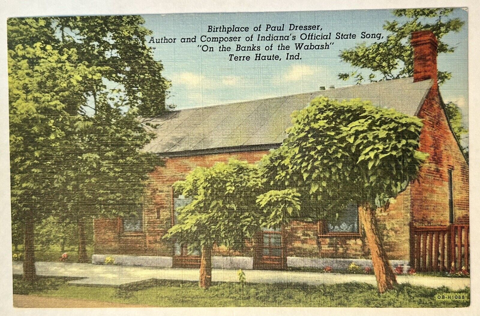 Birthplace of Paul Dresser. Terre Haute Indiana. Vintage Postcard. 1943