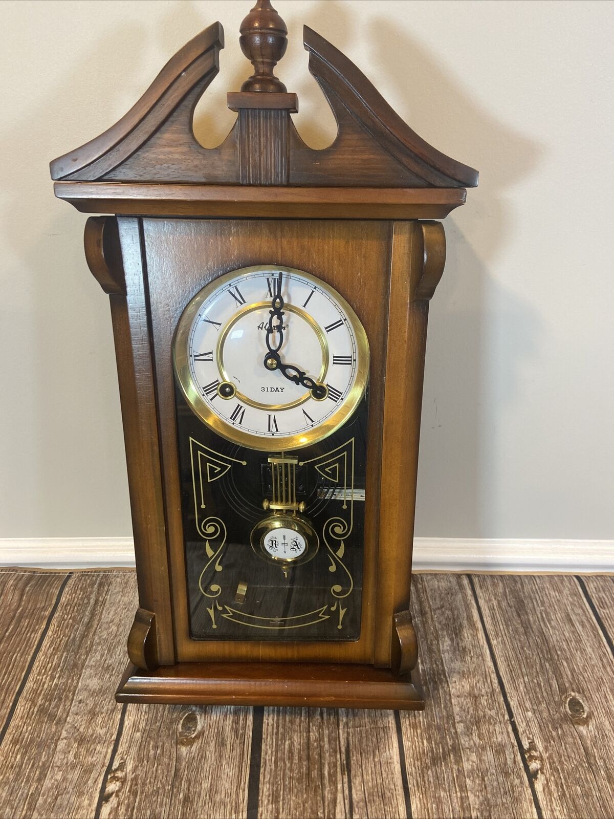 Vintage Alaron 31-Day Wall Clock, w/Pendulum & Key -Korea ~ For Parts/Repair