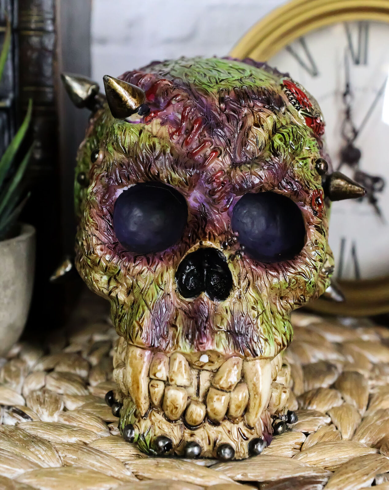 Day Of The Dead Zombie Vampire Frankenstein Skull With Open Brains Figurine 6