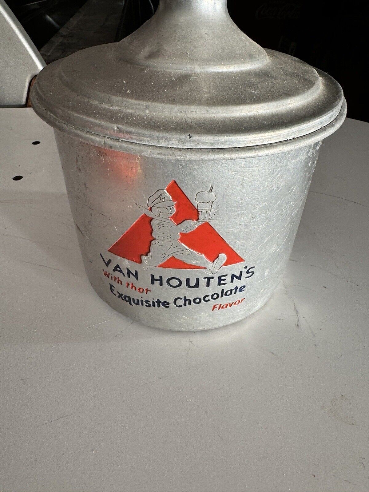 Antique Aluminum Van Houten’s Malted Milk Container Tin Jar