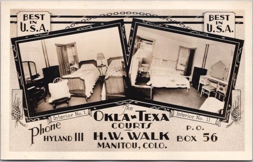 Vintage 1930s MANITOU, Colorado RPPC Real Photo Postcard OKLA-TEXA COURTS Unused