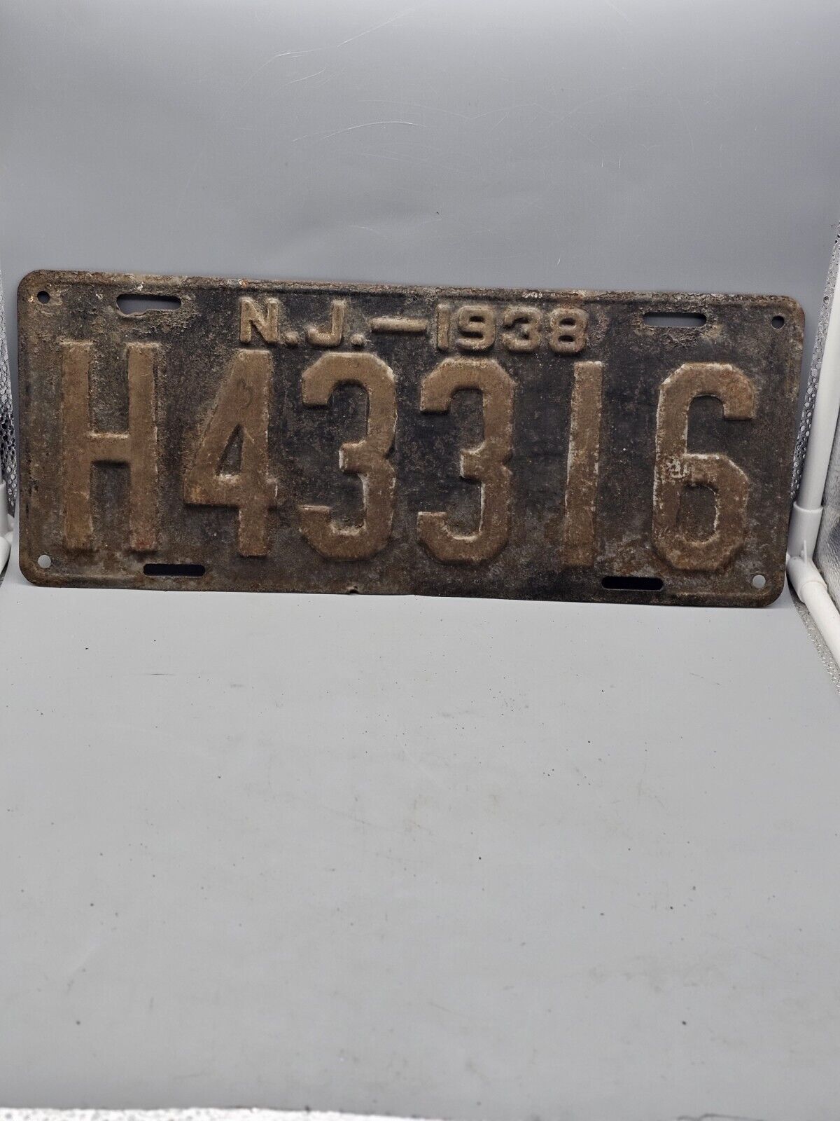 1938 New Jersey  License Plate H43316 Mancave Decor Garage Art Craft