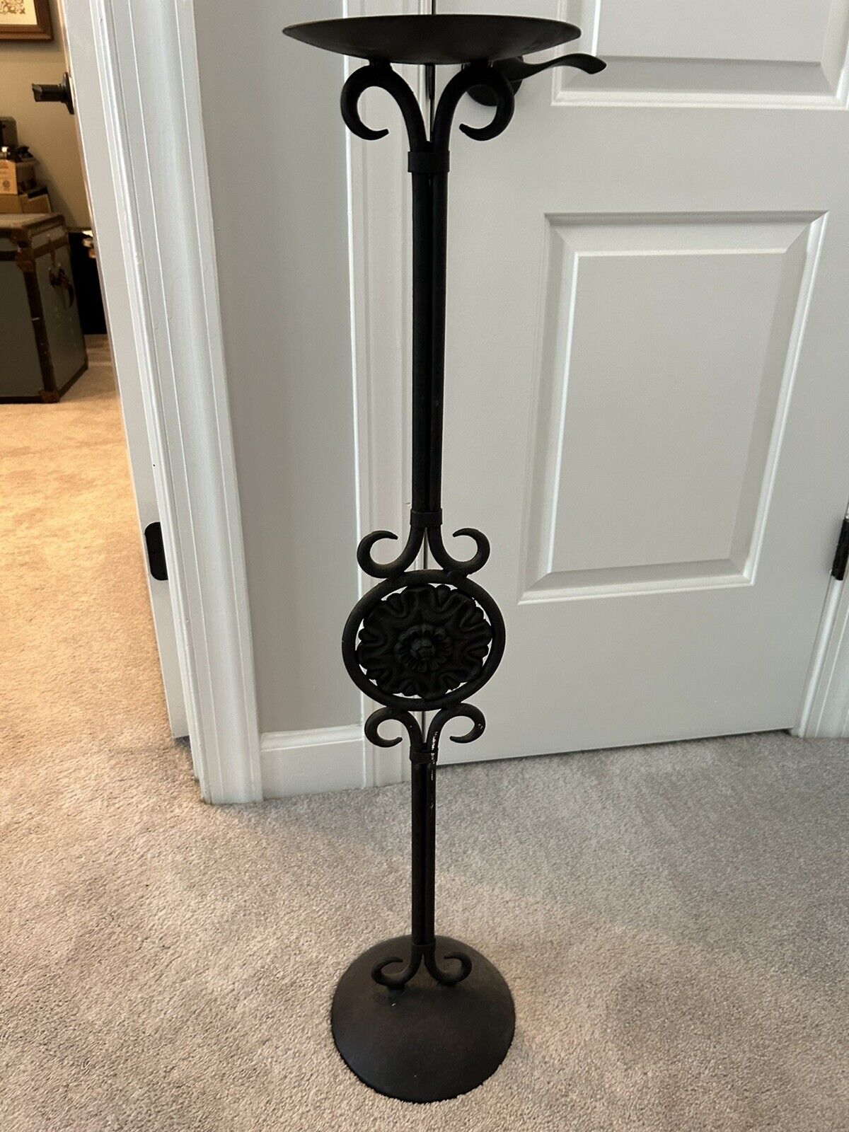 Tall Wrought Iron Metal Candle Holder/Plant Stand - Black