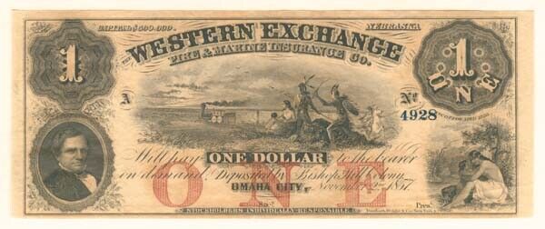 $1 Western Exchange Fire and Marine Insurance Co. - Obsolete Banknote - Broken B