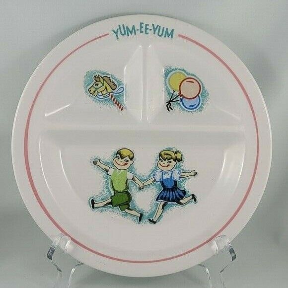 RARE Vintage 1960s YUM-EE-YUM Imports Inc Japan Children\'s Divided Ceramic Plate