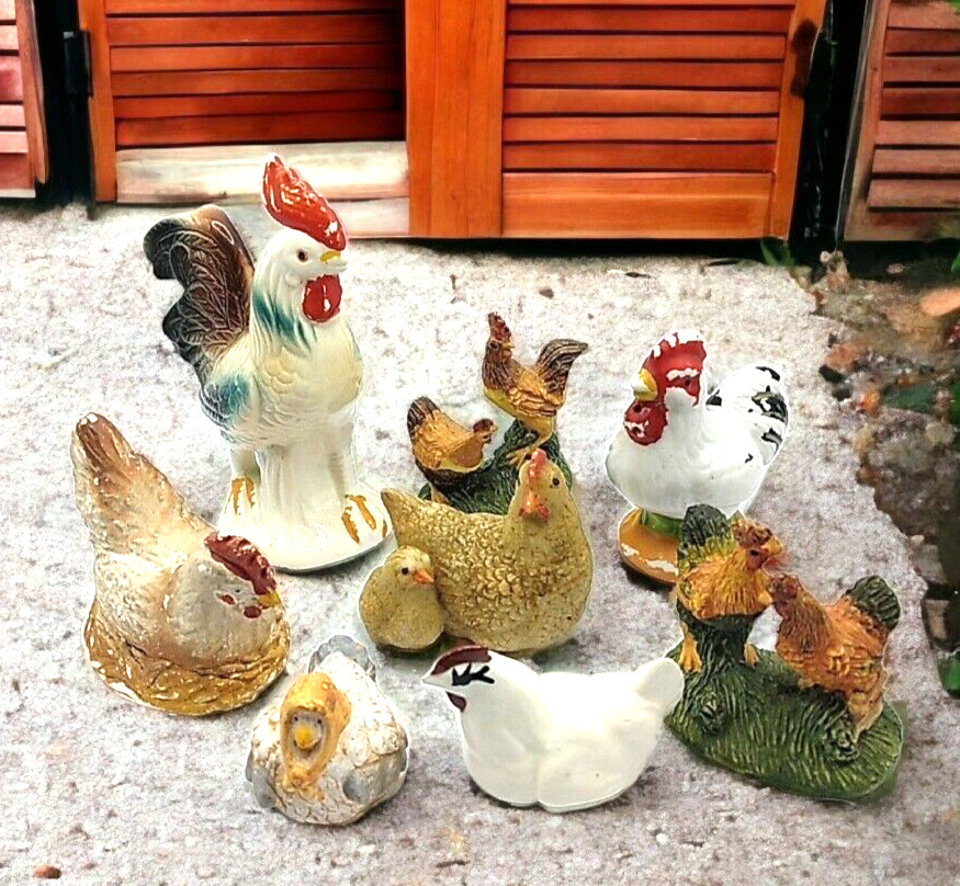 Chicken Figurine Lot Hen Rooster Farmhouse Cottagecore Chicken Collection