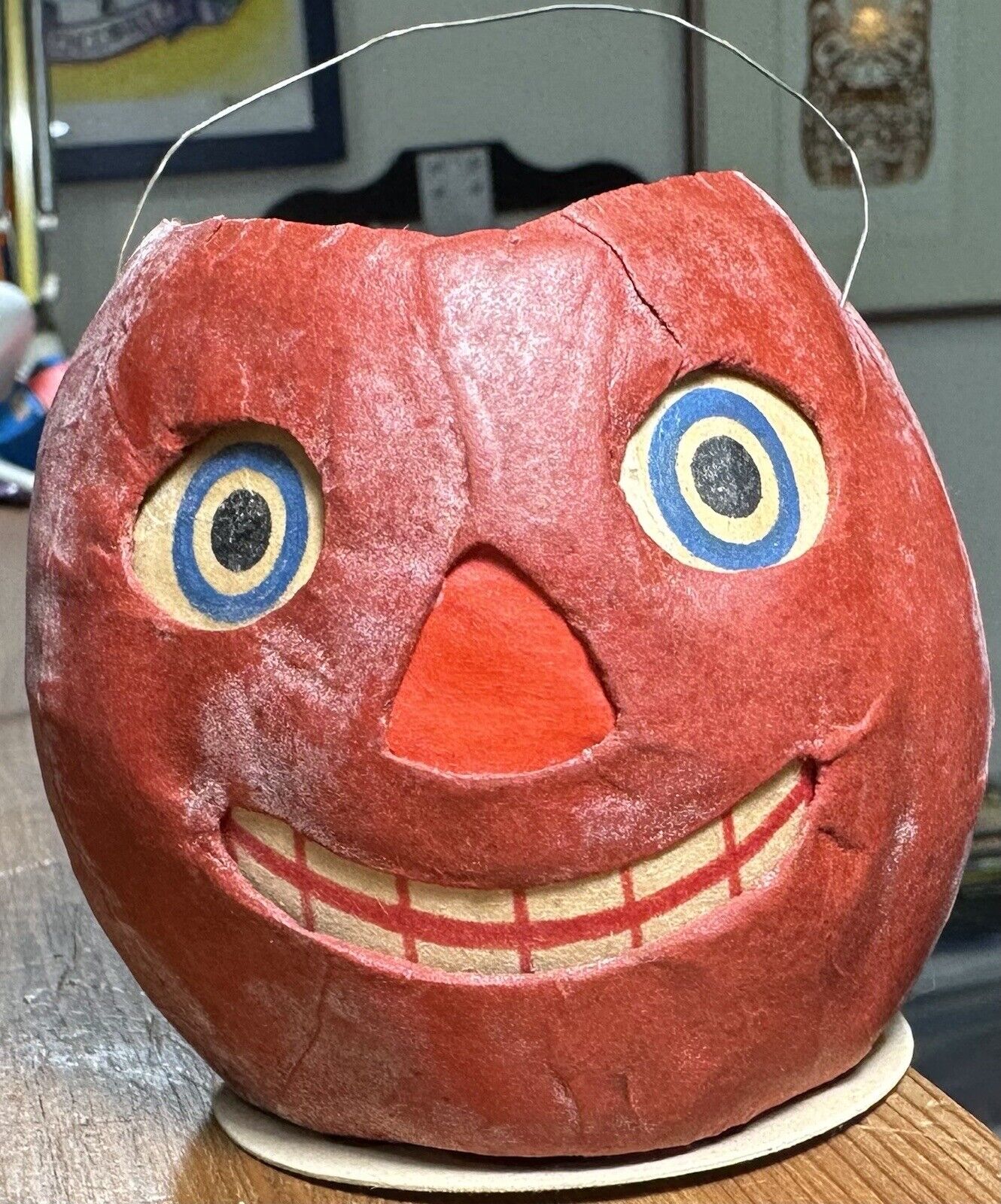Vintage Halloween Paper Mache Jack-O-Lantern JOL 3” Orange W/ Original Face