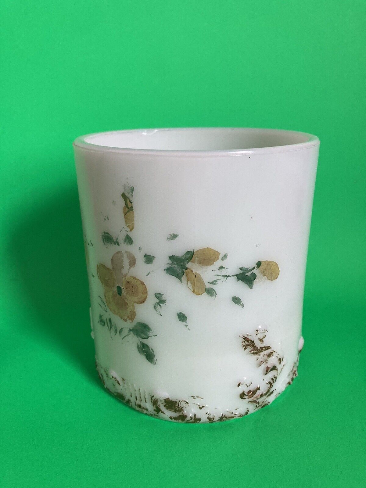 Antique Hand Painted Milk Glass Vase Early 1900\'s