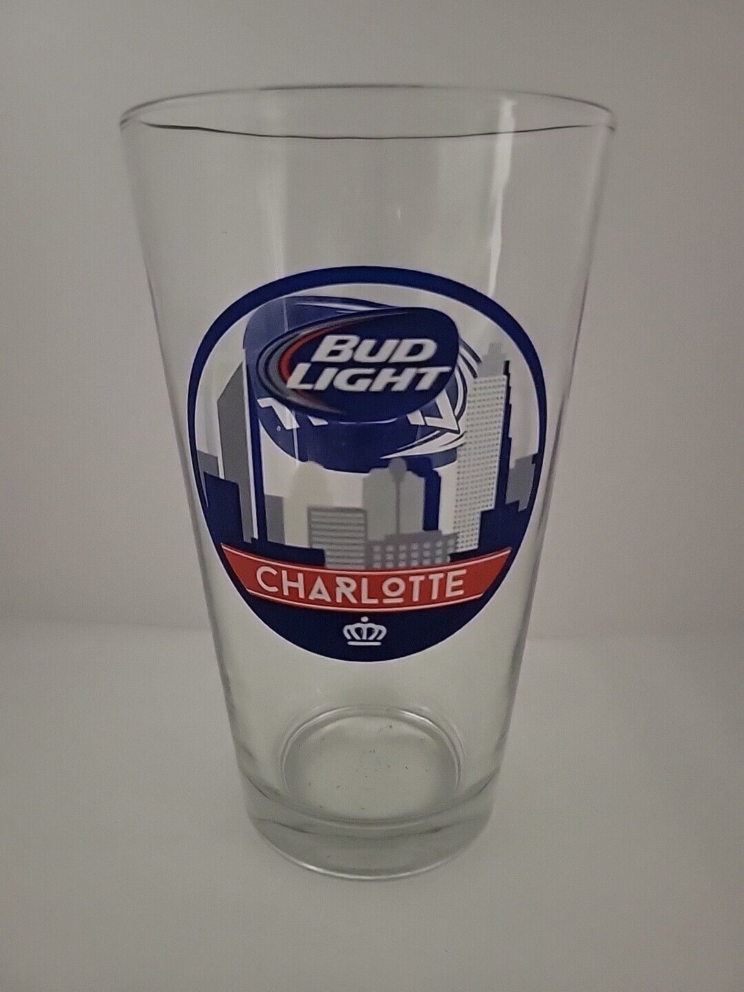 Bud Light Charlotte NC Clear Glass Pint Beer Drinking Glass Sz 16 Oz