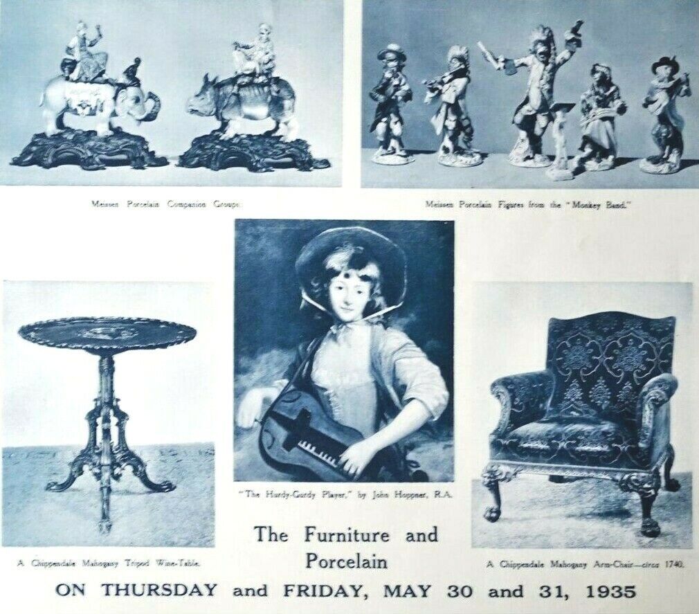VINTAGE 1935 CHRISTIE, MANSON & WOODS Antiques Auction Print Advertising LONDON