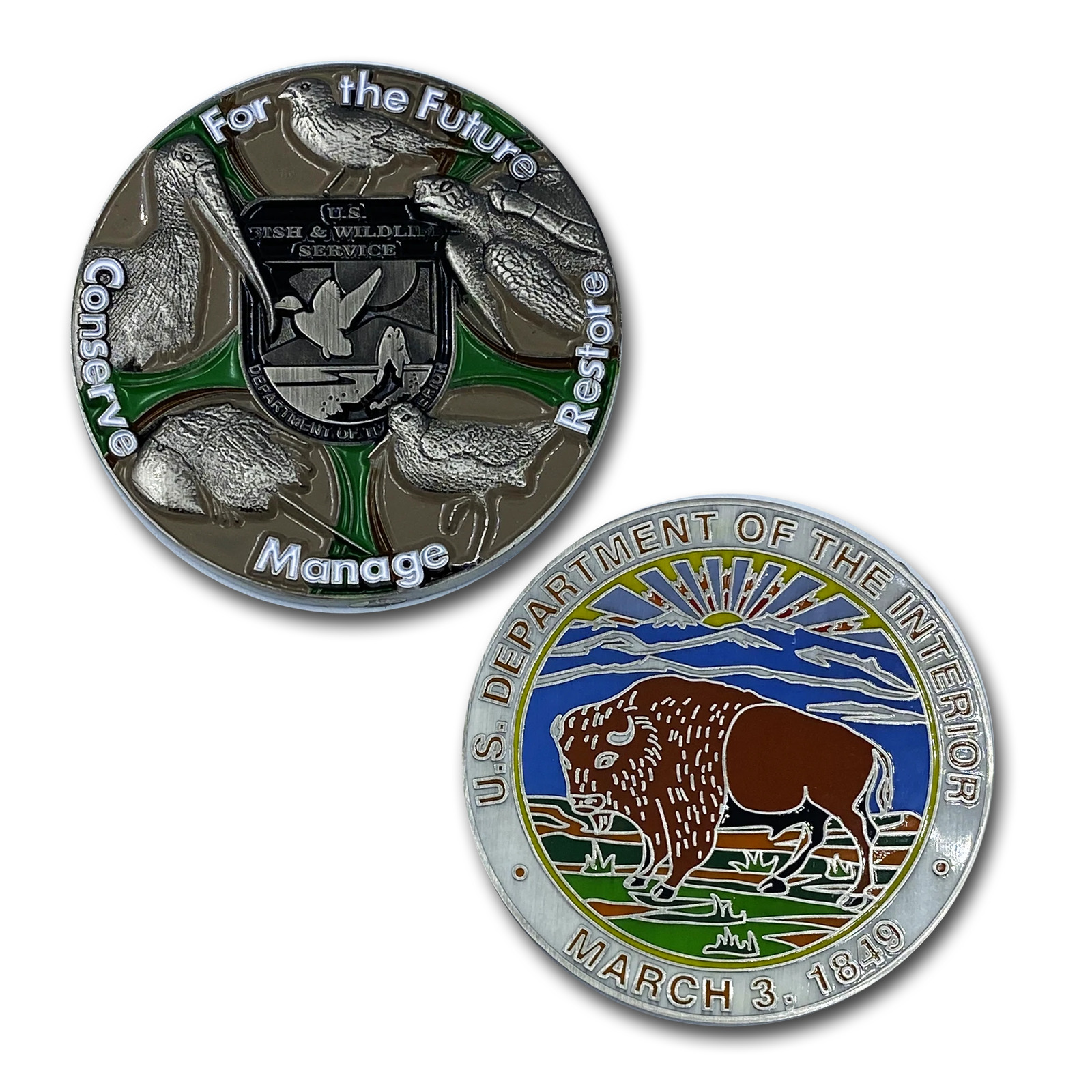 DD-007 Fish and Wildlife Service FWL & FWS challenge coins Department of Interio